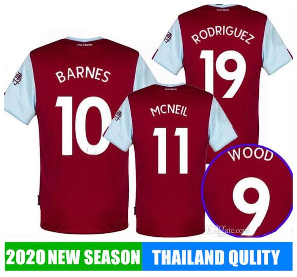 

19 20 soccer jersey home away camisetas de fútbol 5 tarkowski 9 wood 10 barnes mcneil rodriguez footbal shirts maillot 2019 2020, Black;yellow