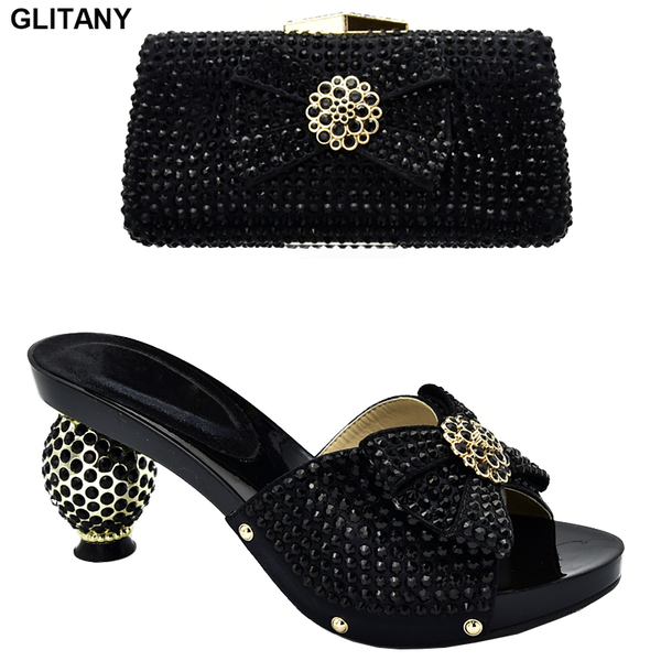 

new arrival italian shoe and bag set for party in women shoes women designers nigerian party pumps with purse, Black
