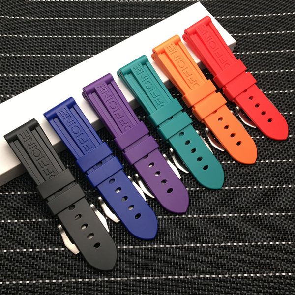 Pulseira de relógio de borracha de silicone, 24mm, preto, azul, vermelho, laranja, cinza, roxo, adequada para ferramentas de pulseira pam, ferramentas com fivela de agulha