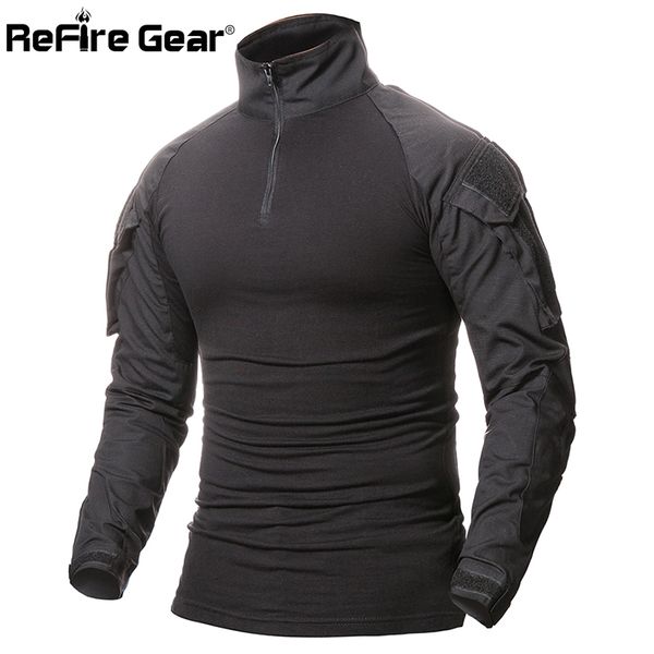 

ReFire Gear Camouflage Army T-Shirt Men US RUSoldiers Combat Tactical T Shirt Military Force Multicam Camo Long Sleeve T Shirts