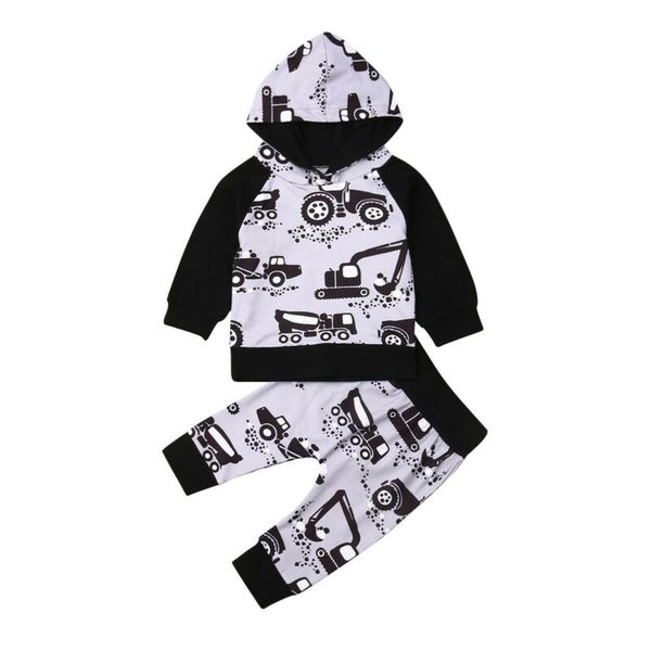 

newborn baby boys outfits clothes cotton hooded t-shirt +long pants 2pcs set 0-24m, White