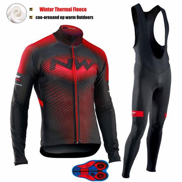 

northwave winter thermal fleece cycling clothes nw men's jersey suit outdoor riding bike mtb clothing warm bib pants set, Black;blue