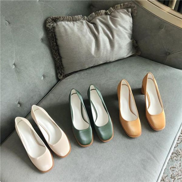 

comfortable thick heel 6cm heel women's shoes yellow/green lady pumps, Black