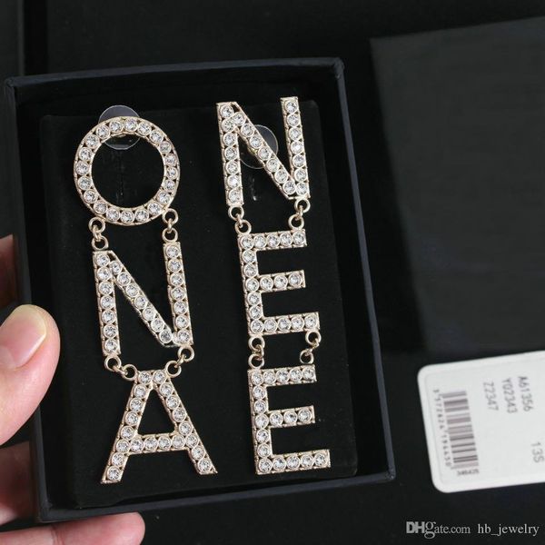 

have stamp fashion letter hoop diamond double gold earrings aretes orecchini for women party wedding lovers gift jewelry engagement with box, Golden;silver