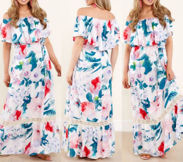 

women summer boho off the shoulder long maxi party beach dress evening floral dresses ladies womens print flower sundress, Black;gray