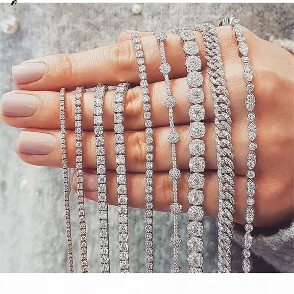 

20 style sparkling luxury jewelry 925 sterling silver multi shape white z cz diamond gemstones women wedding bracelet for lover gift, Golden;silver