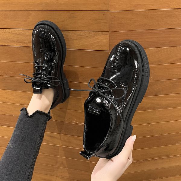 

shoes woman 2019 oxfords women's british style round toe modis black flats casual female sneakers all-match new leather winter