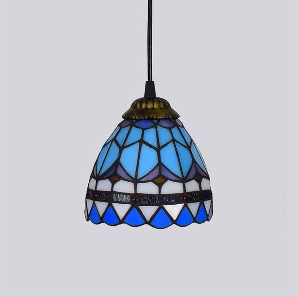 

6 Inch Tiffany Lighting Pendant Lamp Blue Color Stained Glass Chandeliers Pattern Tiffany Light Dining Room Living Room Corridor Bedroom