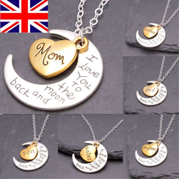 

i love you to the moon & back family heart silver necklace pendant for women men