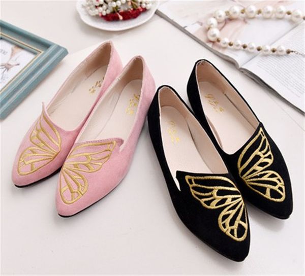 

fashion luxury womens shoes explosive butterfly embroidered female shoe pointed beans shoe single flat-bottom style comfortable simple girls, Black
