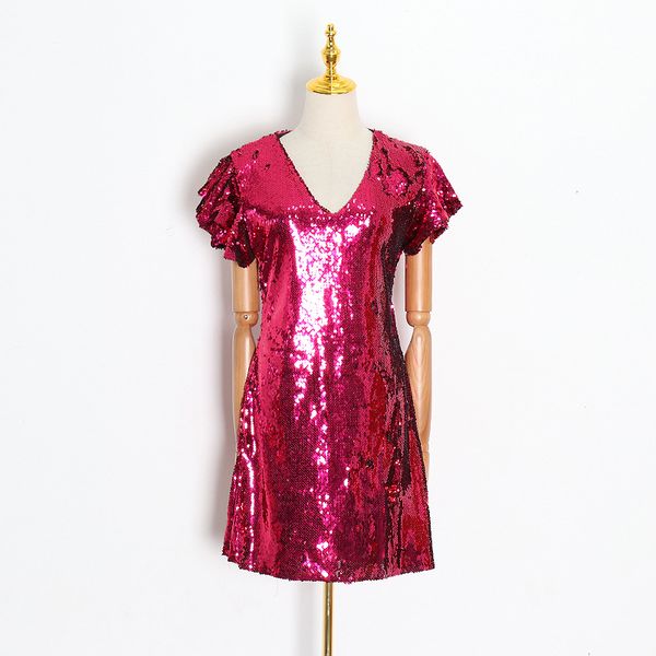 

v neck vestidos women short sleeve sequin dress, White;black