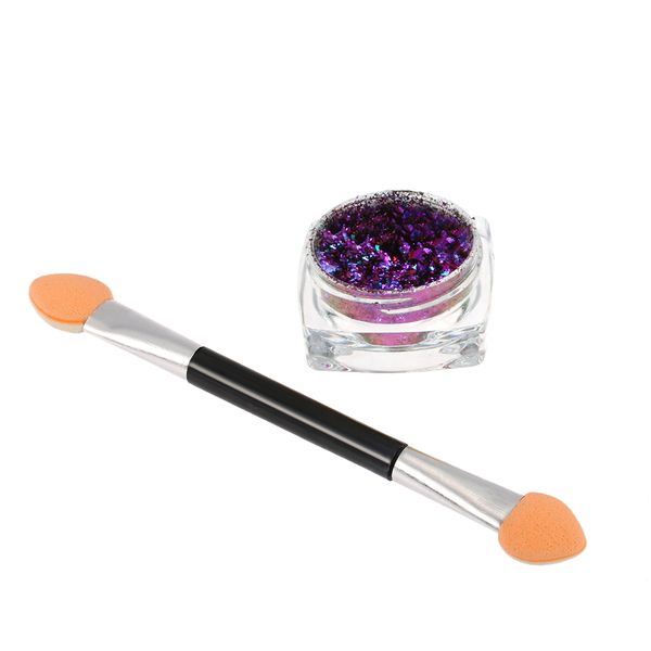 

shinning allochroic nail mirror with double-ended nail brush metallic glitter pigment decoration tool, Silver;gold