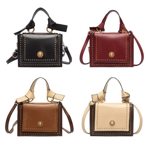 

small luxury satchel rivet crossbody pu leather handbags women casual flap chain shoulder messenger bags bolso femenina