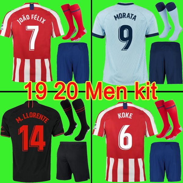 

19 20 atletico de madrid soccer jersey 2019 2020 joÃ£o fÃ©lix m. llorente koke saul godin men kit football shirt uniforms, Black