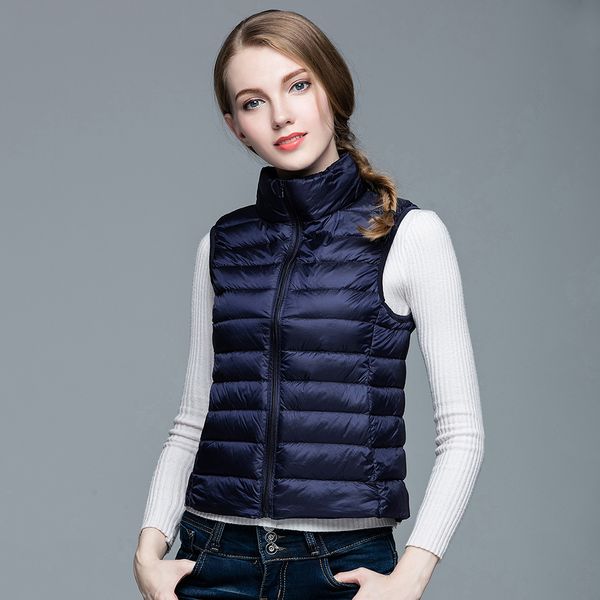 

2019 winter women down vest ladies sleeveless vest jacket warm down jacket clothing female solid color jackets size s-3xl, Black;white