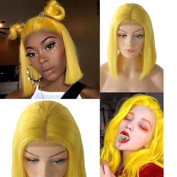 

yellow bob lace front wigs with baby hair 180 density 134 glueless short bob wig straight brazilian remy hair wigs for black women