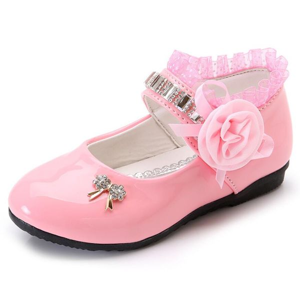 

new flower girls shoes spring autumn princess lace pu leather shoes cute bowknot rhinestone casual size 21-37, Black;grey