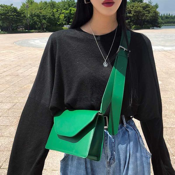 

new pu leather women crossbody bag designer flap mini square shape green bag 2019 korean ins wide strap girl street shoulder