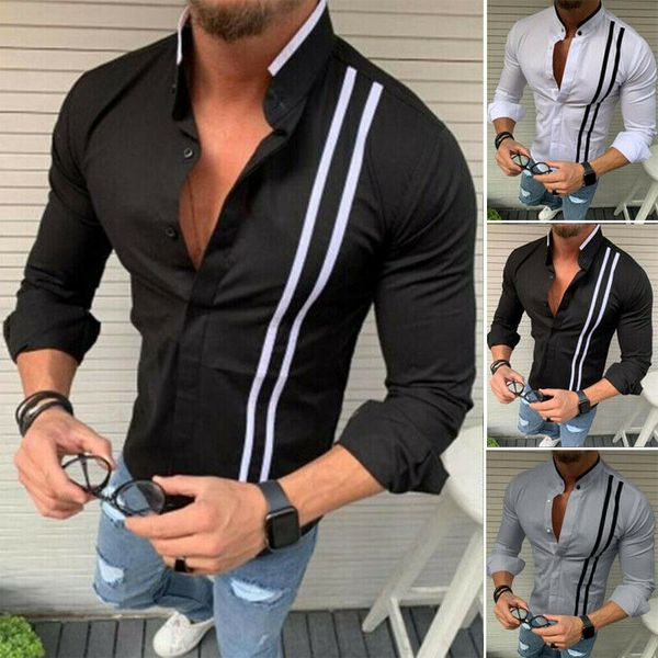 

new men slim fit muscle formal dress shirts long sleeve casual blouse t-shirt, White;black
