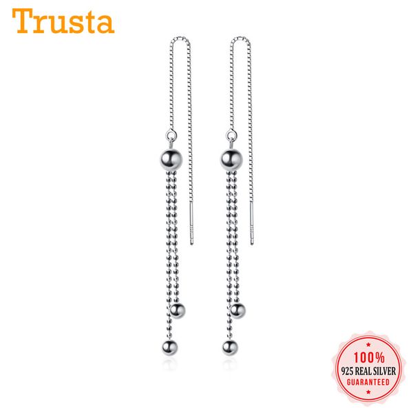 

trustdavis genuine 925 sterling silver long beads tassel linked chain ear line earring for women silver 925 jewelry gift ds2203, Golden;silver