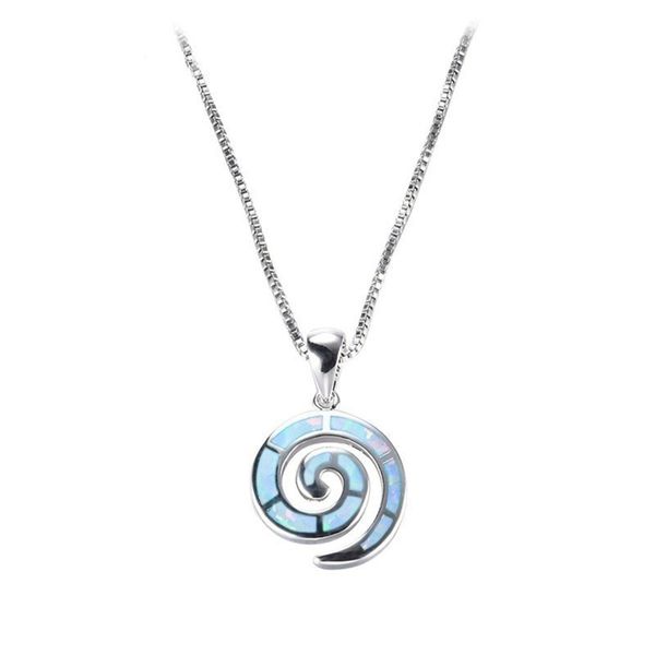

bohemia conch spiral blue imitation opal pendant necklace acrylic animal chain necklaces women boho ocean beach jewelry gift, Silver
