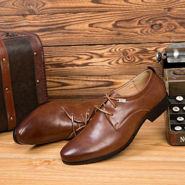 

new business dress men's lace-up casual shoes men dress shoes leather mens wedding for men zapatos de hombre, Black