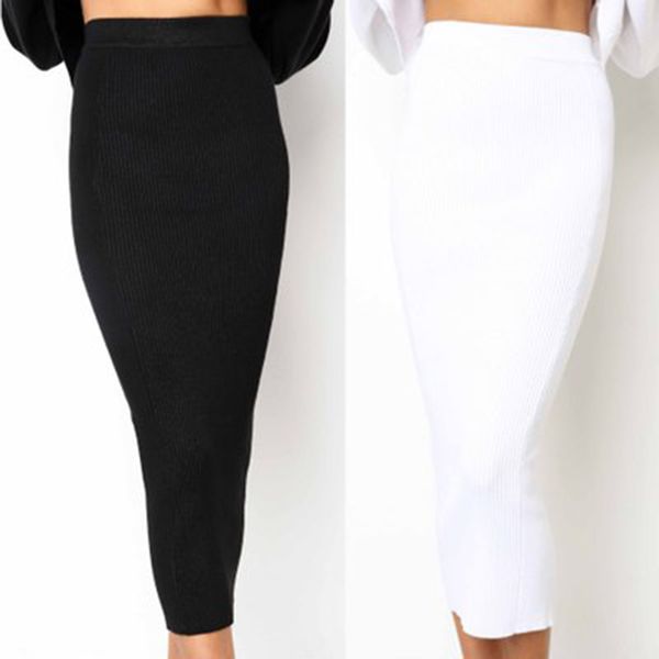 

autumn knitted bodycon long skirt black white high waist tight women maxi elegant party club wear pencil skirts