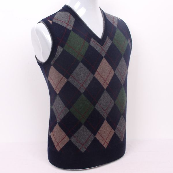 

add thick 100%goat cashmere men's boutique vest sweater colorful big argyle plaid s/105-3xl/130, White;black
