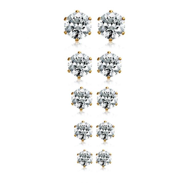 

5 шт. / компл. золото серебро цвет мода простой женский драгоценный камень циркон серьги серьги из нержавеющей стали ювелирные изделия подар, Golden