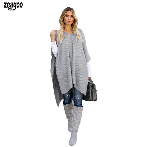 

women sleeveless sweater loose cloak autumn, winter  v-neck solid knitted pullovers casual casual, White;black