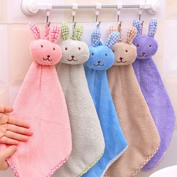 

candy color water absorption towel coral fleece thickened handkerchief pure color 3d plaid ear rabbit printed cartoon handkerchief wy273q, White