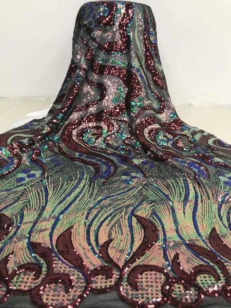 

new wine red gold french sequins tulle lace fabric 2020 african lace fabric nigerian mesh fabrics for dress, Pink;blue