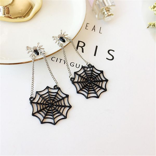

creative halloween spider web pendant earrings ear studs black silver color chains trendy jewelry women gril