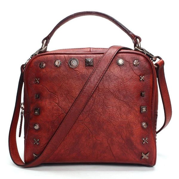 

2019 vintage кожа crossbody сумки для женщин сумки посыльного женщин известный бренд сумки rivet малого плеча сумки