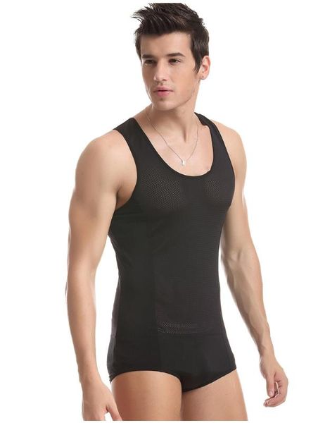 

brand howe ray vest men's conjoined mesh vest jersey fitness suit bodysuits solid jumpsuit one-piece garment, Black;brown