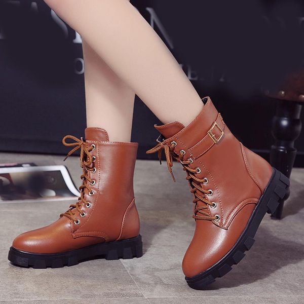 

езда конного boots женщины моды пряжка ремешок площадь плоского каблук повседневных средние трубный голый boots botas mujer invierno 2019, Black