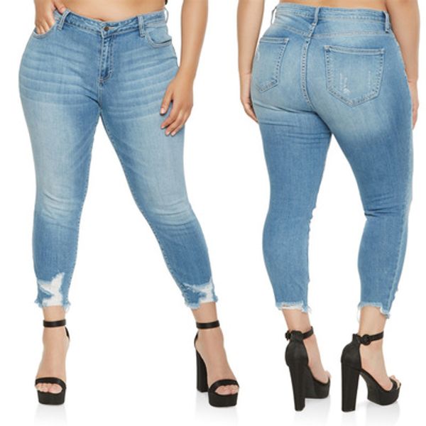 

fashionable summer europe and the united states large size women's jeans stretch hole jeans small leg trousers women's trousers, Blue