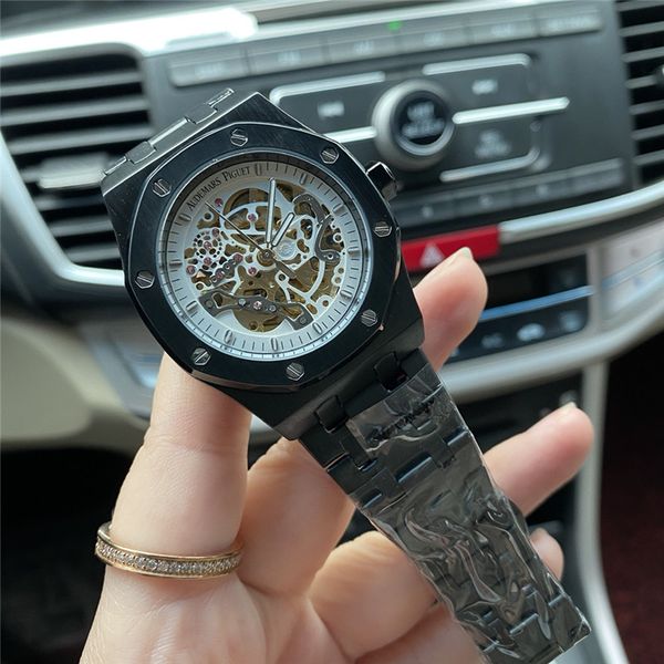 

forsining 2019 stainless steel waterproof mens skeleton watches brand luxury transparent mechanical sport male wrist watches, Black;brown