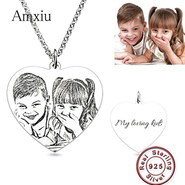

amxiu engrave words custom picture 925 sterling silver necklace heart pendant personalized p necklace jewelry for lover gift