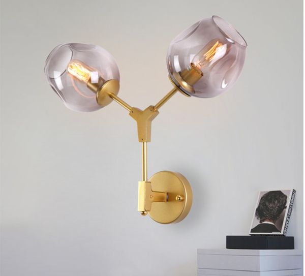 

simple modern led fashion living room hall hallway nordic bedroom bedside wall lamp double headed glass ball molecular wall lamp