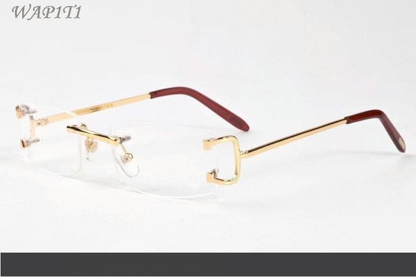 

luxury mens designer sunglasses for men buffalo horn glasses 2017 brand rimless vintage retro glasses eyeglasses gold silver metal clear le, White;black
