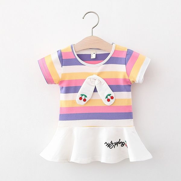 

kids designer clothes girls2020 summer new girls short-sleeved dress striped bow tie college ruffles hem embroidered princess skirt, Red;yellow