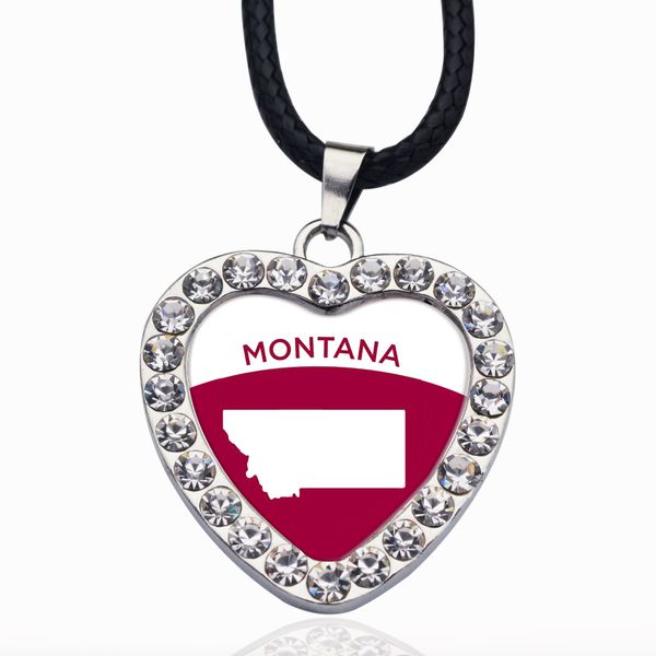 

montana outline circle charm crystal pendant necklaces for women vintage charm choker necklace party jewelry gift, Bronze;silver