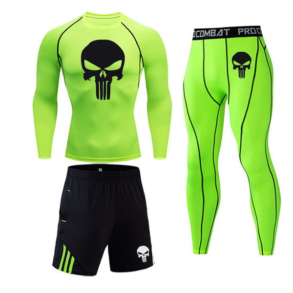 

men's sport suits quick dry running sets clothes sports joggers training gym fitness tracksuits compression skull running set, Black;blue