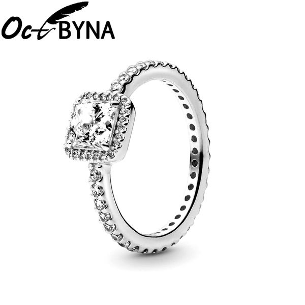 

octbyna fashion wedding crystal rings for women square cubic zirconia silver color brand ring romantic valentine's day gift, Slivery;golden
