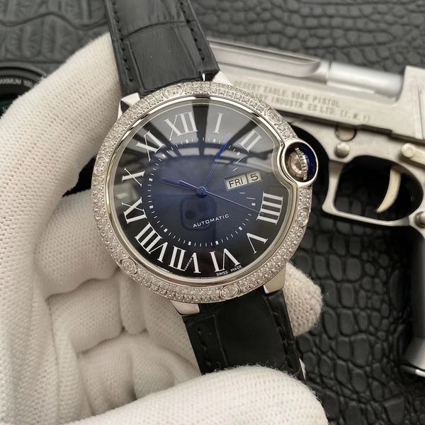 

2019 new style luxury watch 3 needles day date automatic movement watches 42mm gradient dial 316 stainless steel belt diamonds watches, Slivery;brown