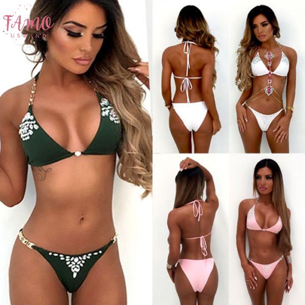 

women sequin rhinestone crystal diamond bikini set swimsuit brazilian swimwear female bathing suit biquini drop shipping, White;black
