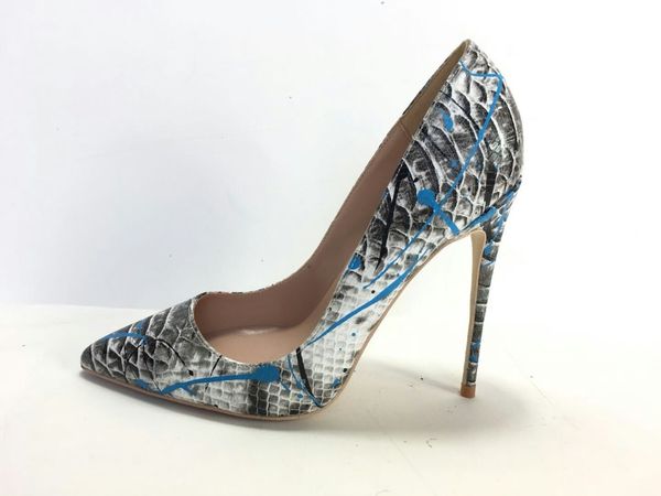 

qualit 2019 fashion women gray blue snake leather poined toes high heeled heels shoes stiletto heel shoes pumps 12cm 10cm, Black