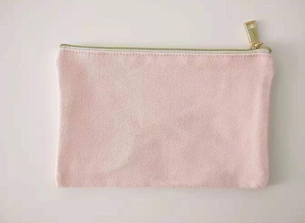 

10pcs 16oz cotton canvas cosmetic bag with gold metal zip blank makeup bags size=22*15cm