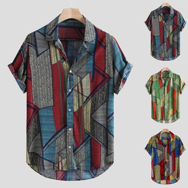 

men's casual shirts 2021 mens ethnic style summer short sleeve loose buttons shirt blouse hombre, White;black